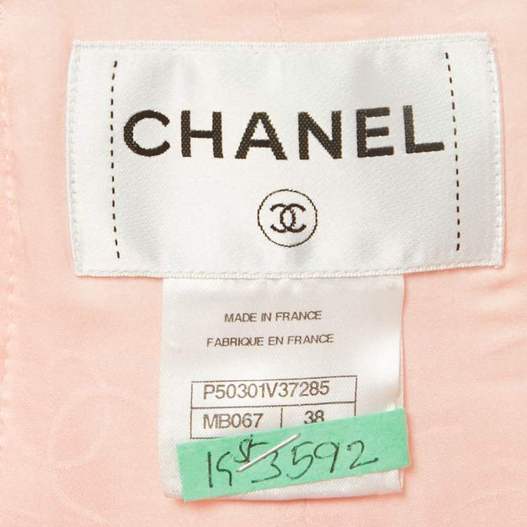Pre Owned Chanel Pink Tweed Zip-Up Jacket M