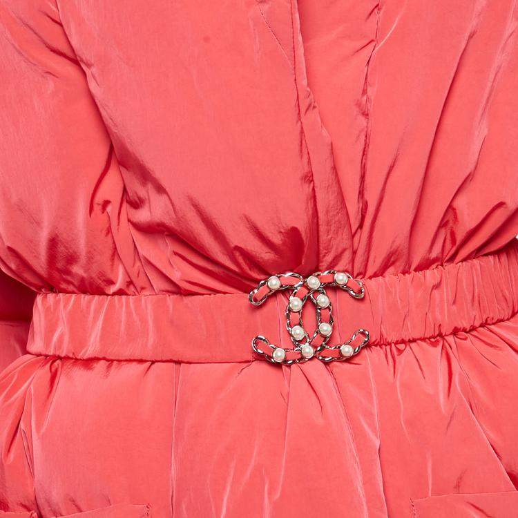 Pre Owned Chanel Pink Nylon Puffer Coat S