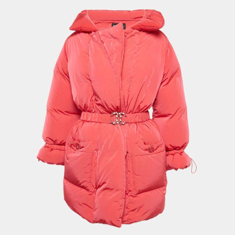 Pre Owned Chanel Pink Nylon Puffer Coat S