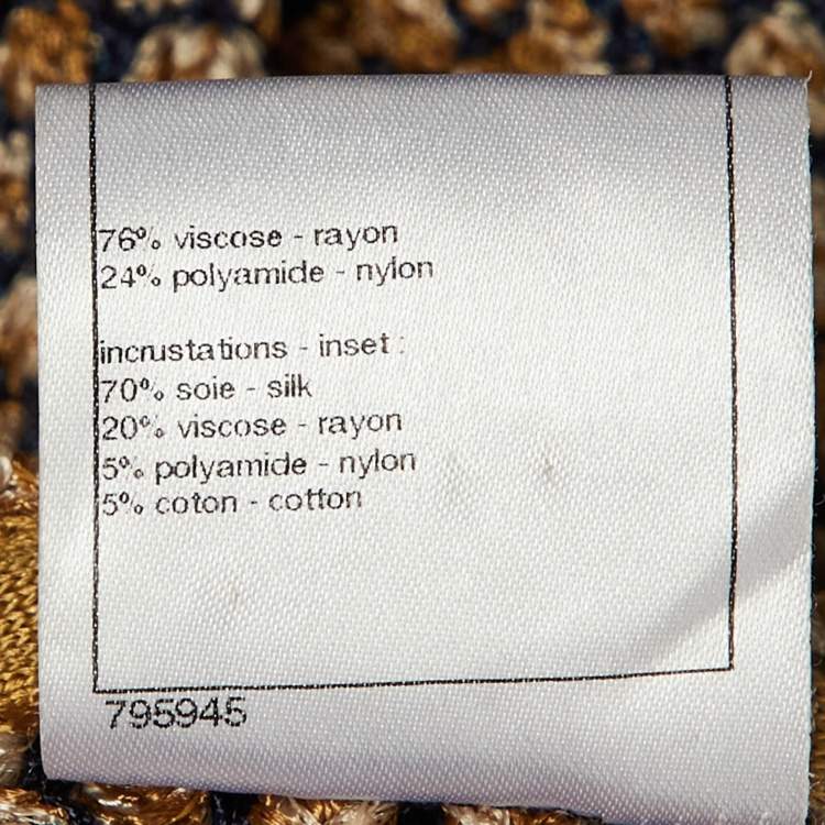 Pre Owned Chanel Navy Blue /Beige Tweed Chain Detail Open front Cardigan L