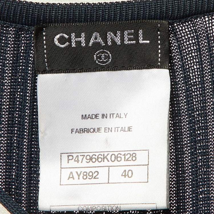 Pre Owned Chanel Navy Blue Knit Bow Detail Maxi Dress M 