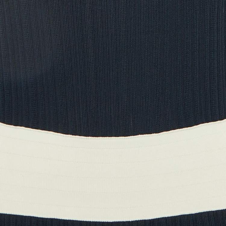 Pre Owned Chanel Navy Blue Knit Bow Detail Maxi Dress M 