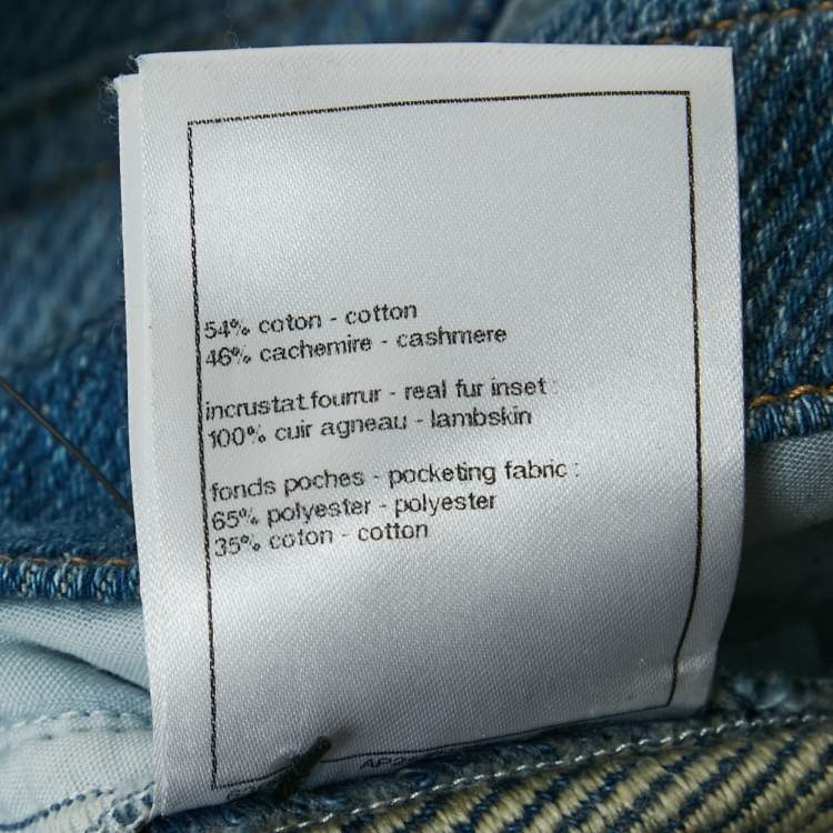Pre Owned Chanel Blue Denim Logo Detail Slim Fit Jeans S Waist 28"