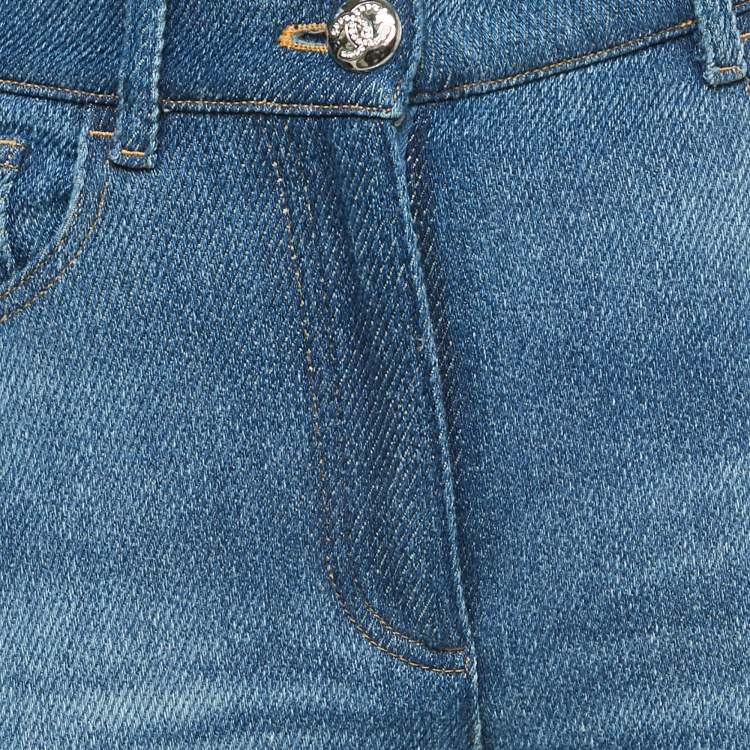 Pre Owned Chanel Blue Denim Logo Detail Slim Fit Jeans S Waist 28"