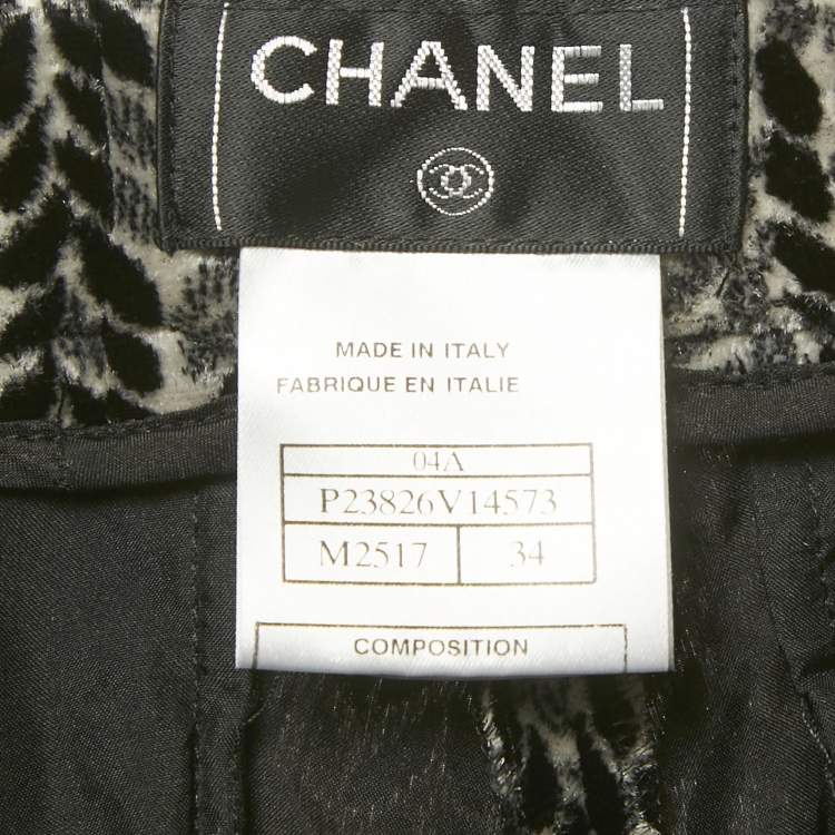 Pre Owned Chanel Monochrome Printed Velvet Trousers S