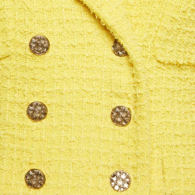 Pre Owned Chanel Yellow Tweed Cropped Jacket S