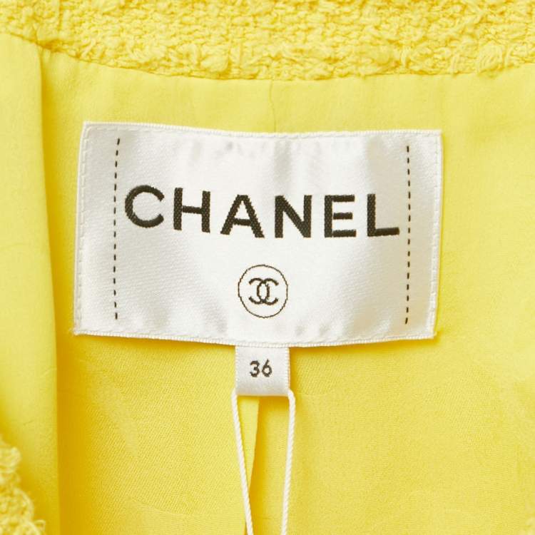 Pre Owned Chanel Yellow Tweed Cropped Jacket S