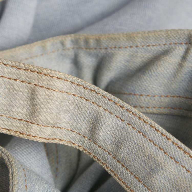 Pre Owned Chanel Blue Knit Denim Trim Mini Dress S