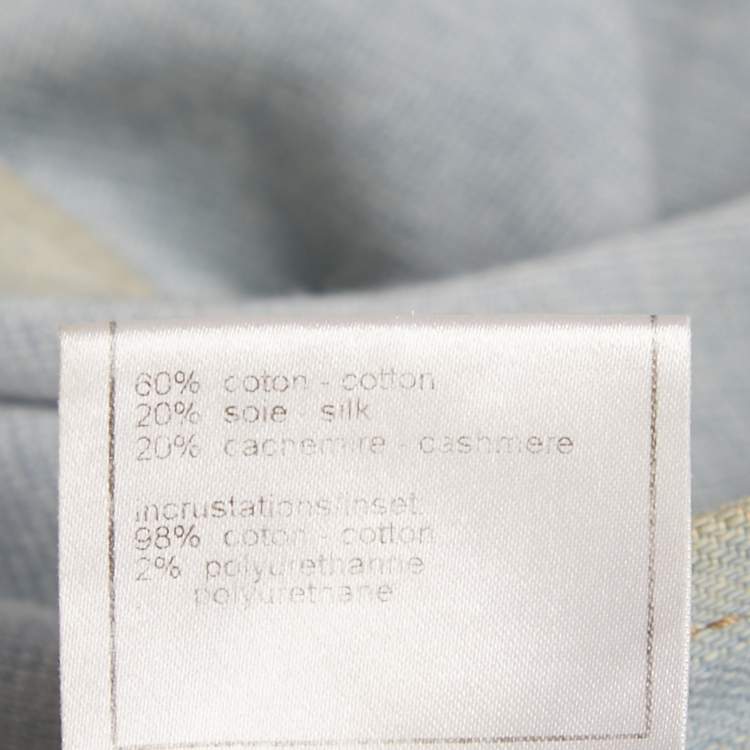 Pre Owned Chanel Blue Knit Denim Trim Mini Dress S