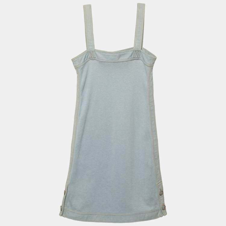 Pre Owned Chanel Blue Knit Denim Trim Mini Dress S