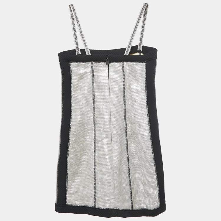 Pre Owned Chanel Silver Lurex Knit Strappy Mini Dress S