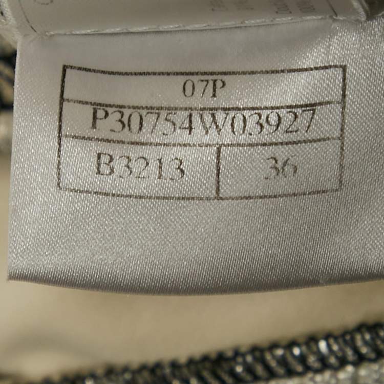 Pre Owned Chanel Silver Lurex Knit Strappy Mini Dress S