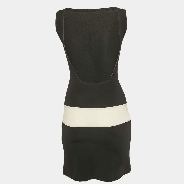 Pre Owned Chanel Black Jersey Big Button Detail Backless Mini Dress S