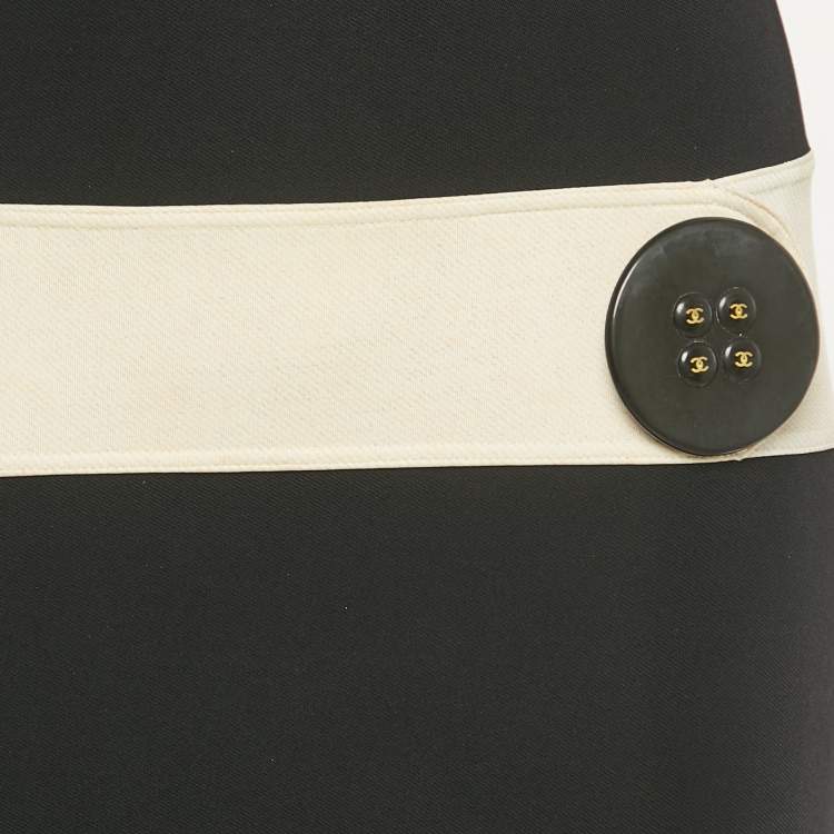 Pre Owned Chanel Black Jersey Big Button Detail Backless Mini Dress S