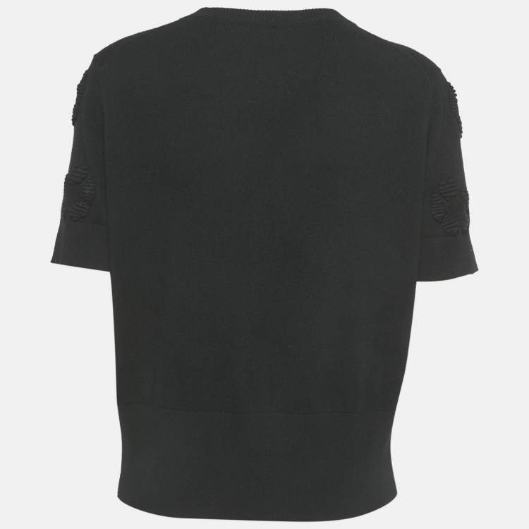 Pre Owned Chanel Black Cashmere Lion Charm Embellished Cardigan XL 