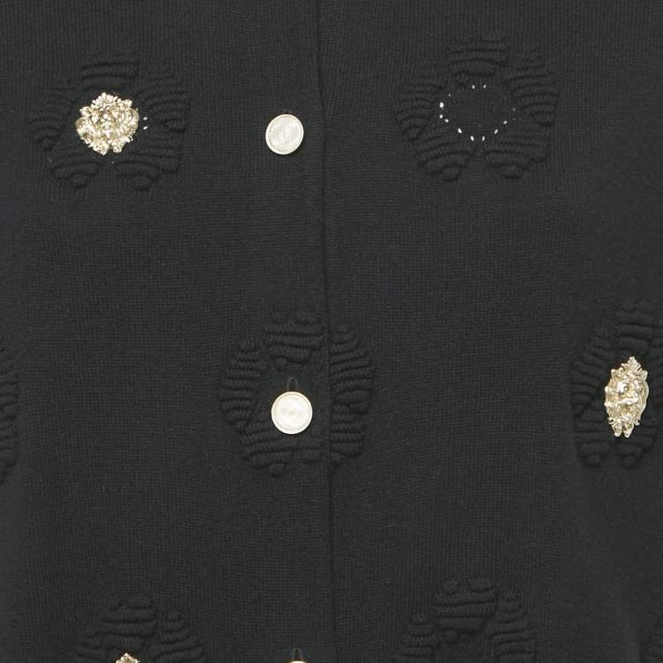 Pre Owned Chanel Black Cashmere Lion Charm Embellished Cardigan XL 