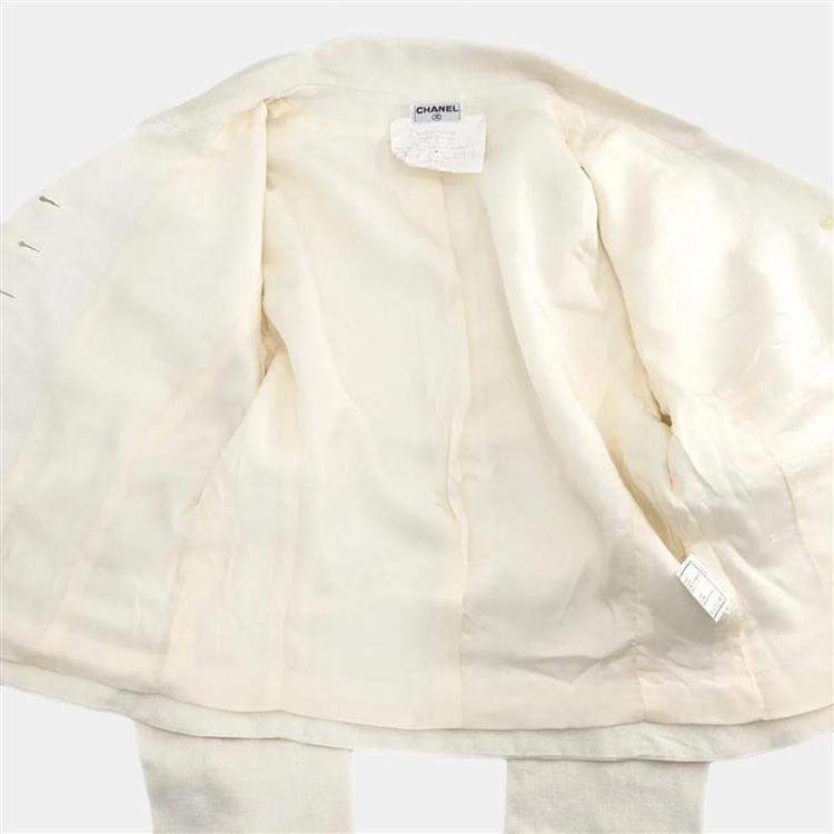 Pre Owned Chanel Single Breasted Jacket White Size S