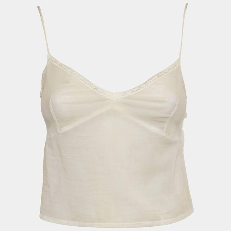 Pre Owned Chanel White Cotton Short Sleeve Blouse S