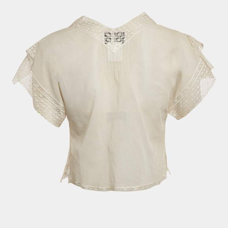 Pre Owned Chanel White Cotton Short Sleeve Blouse S