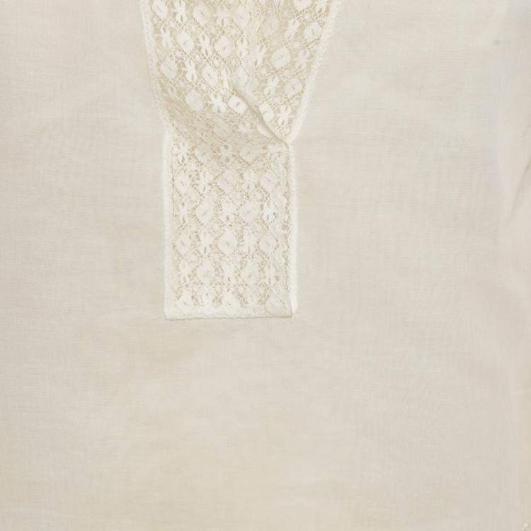 Pre Owned Chanel White Cotton Short Sleeve Blouse S