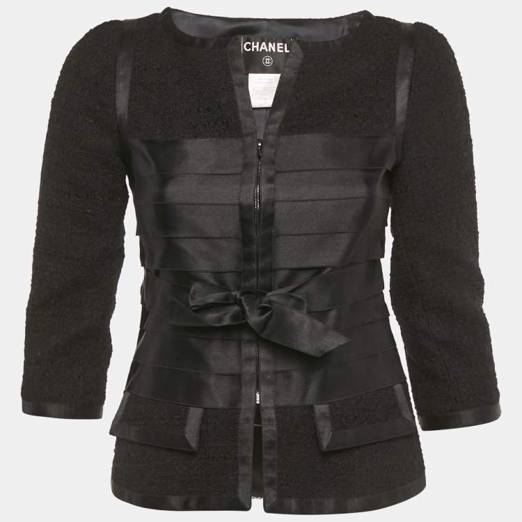Pre Owned Chanel Black Tweed Belted Jacket S