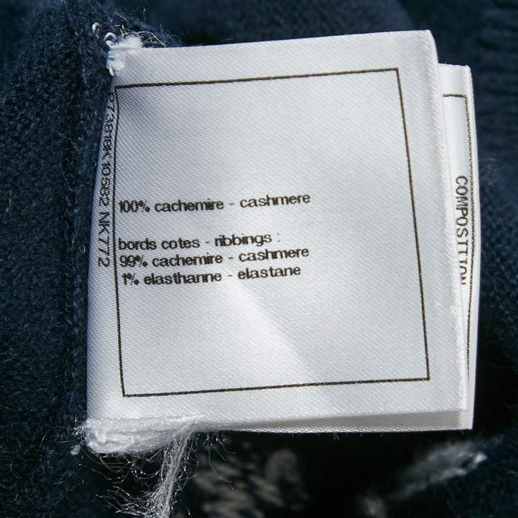 Pre Owned Chanel Navy Blue Patterned Cashmere Sweater S