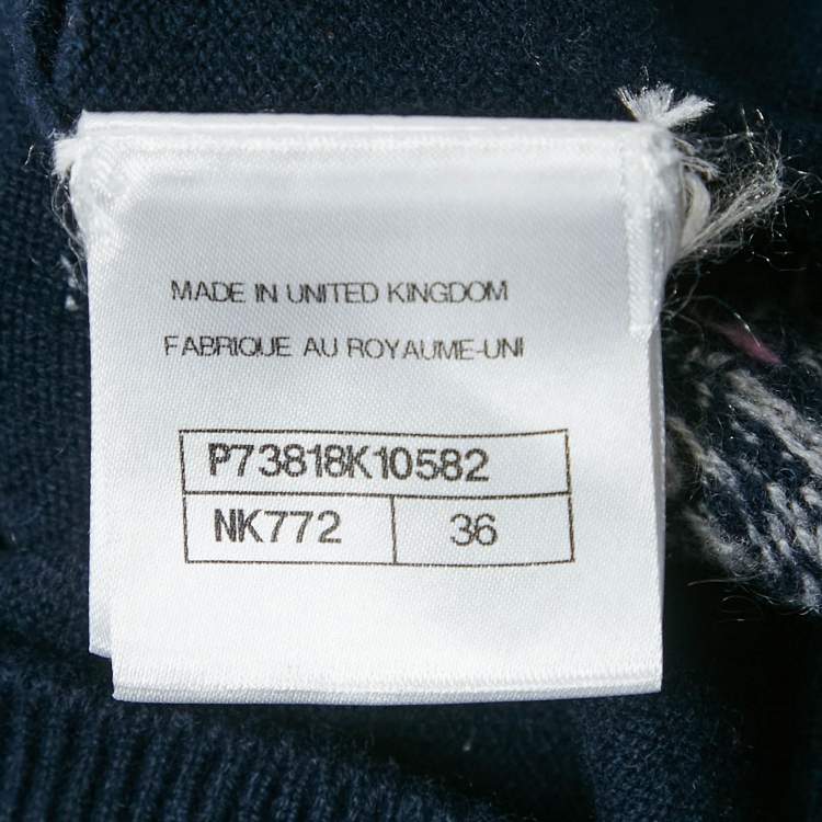 Pre Owned Chanel Navy Blue Patterned Cashmere Sweater S