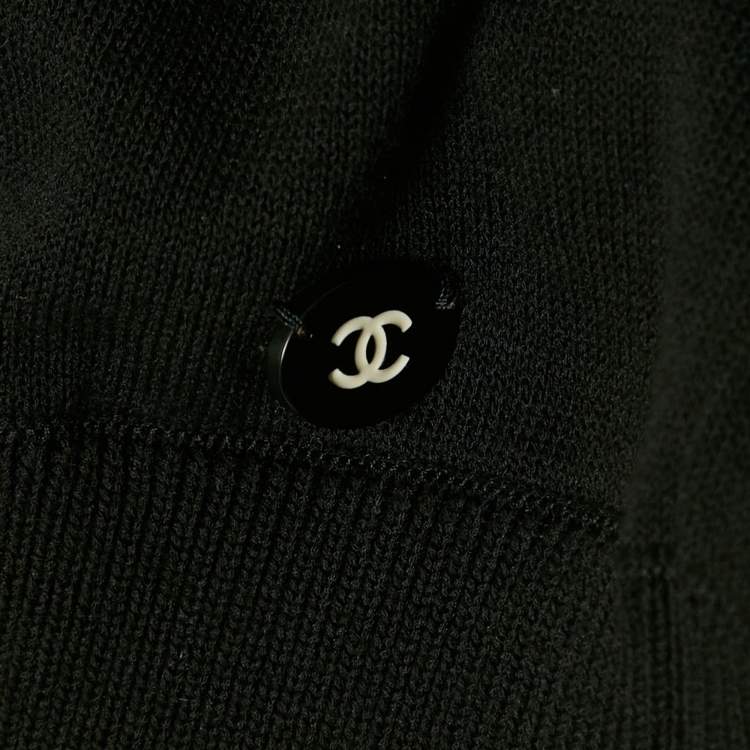 Pre Owned Chanel Black Cotton Knit Short Sleeve Top L