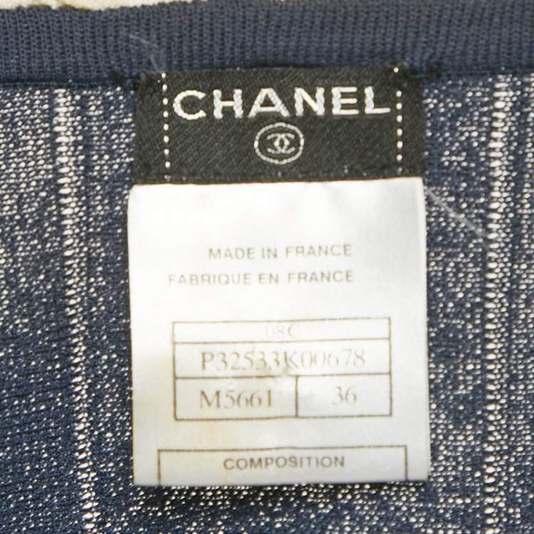 Pre Owned Chanel Navy Blue Knit Long Sleeve Crop Top S