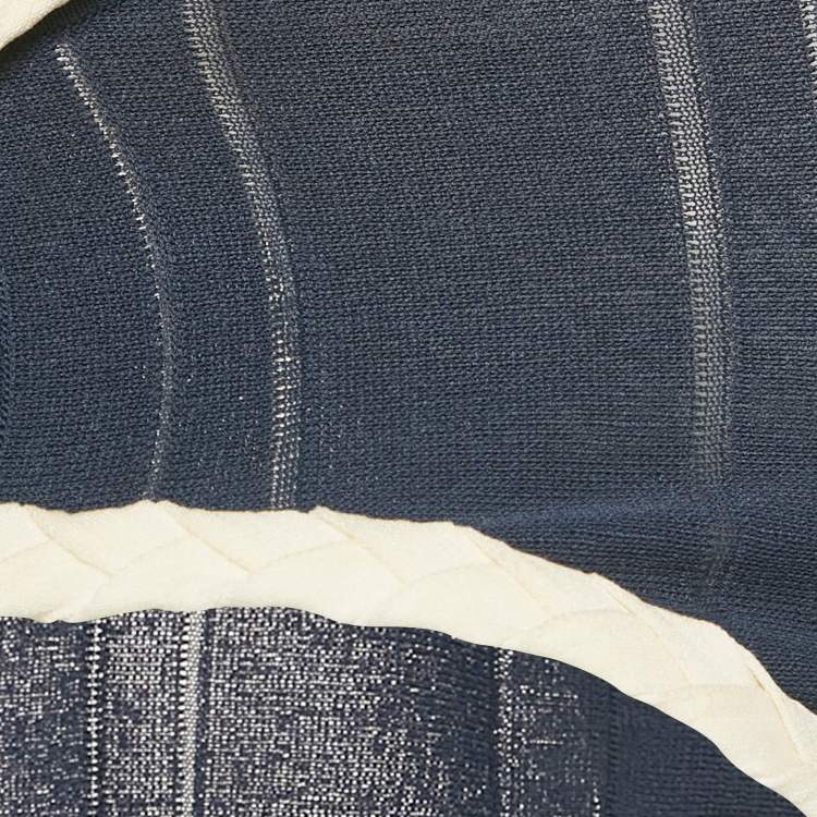 Pre Owned Chanel Navy Blue Knit Long Sleeve Crop Top S