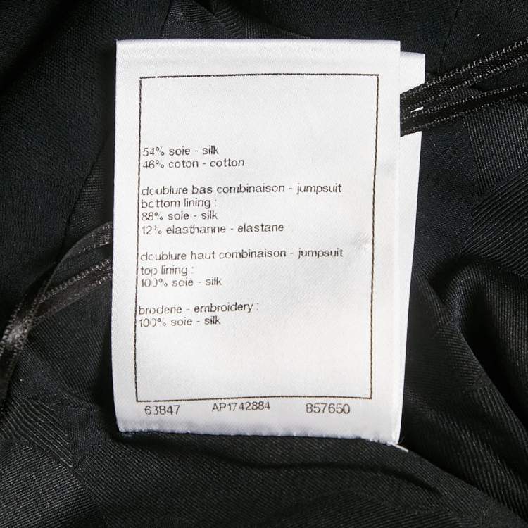 Pre Owned Chanel Black Floral Applique Silk Blend Playsuit S