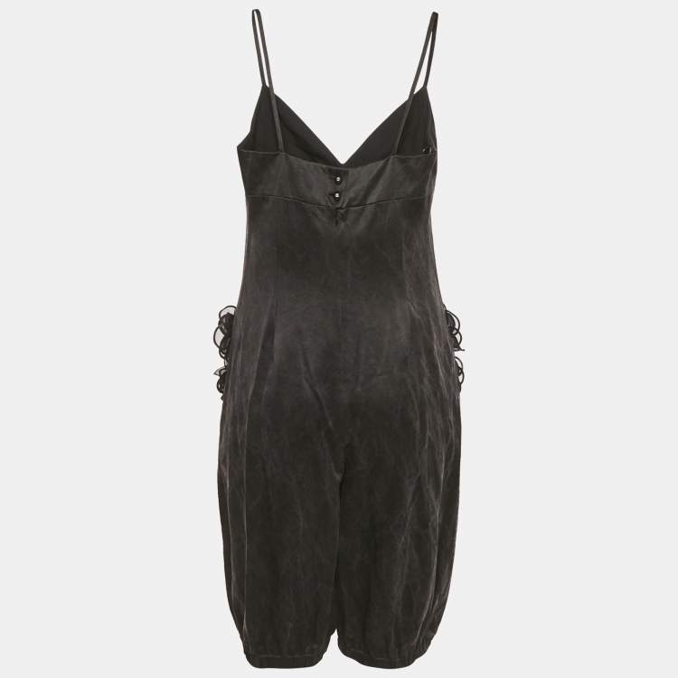 Pre Owned Chanel Black Floral Applique Silk Blend Playsuit S