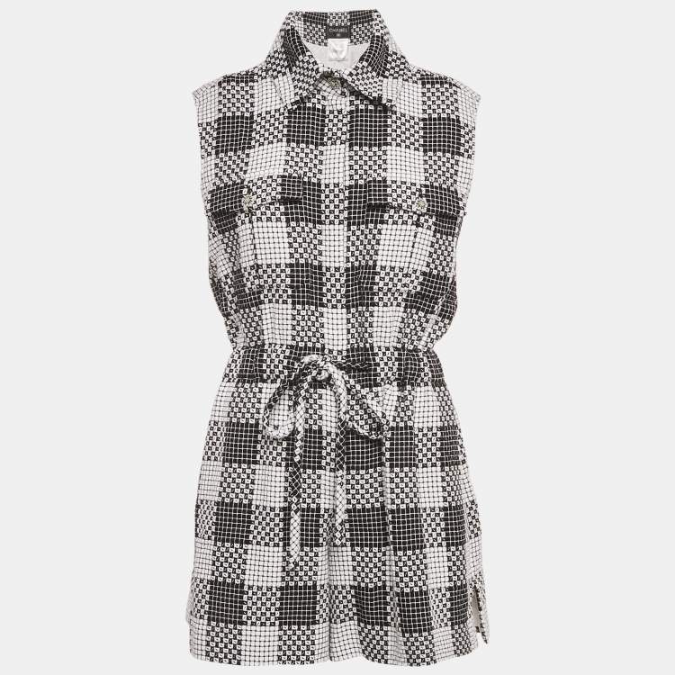 Pre Owned Chanel Black/White Tweed Jumpsuit S