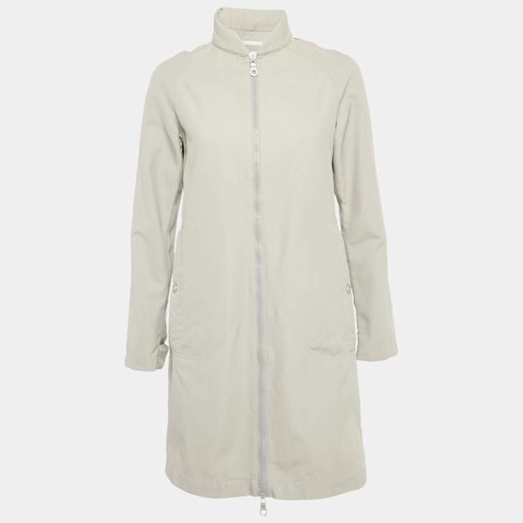 مملوكة مسبقًا Chanel Grey Cotton & Nylon Light Weight Hooded Zip Up Coat S