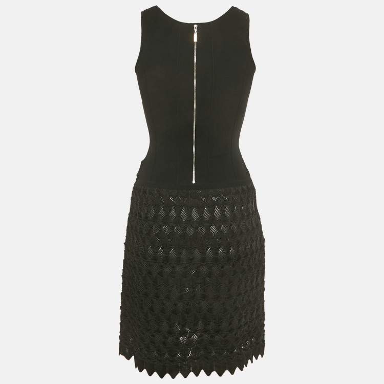 Pre Owned Chanel Black Textured Knit Detail Mini Dress S