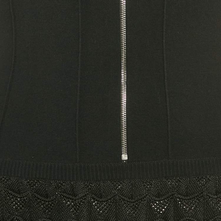 Pre Owned Chanel Black Textured Knit Detail Mini Dress S