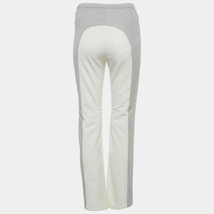 Pre Owned Chanel Grey /White Logo Applique Cotton & Nylon Trousers S