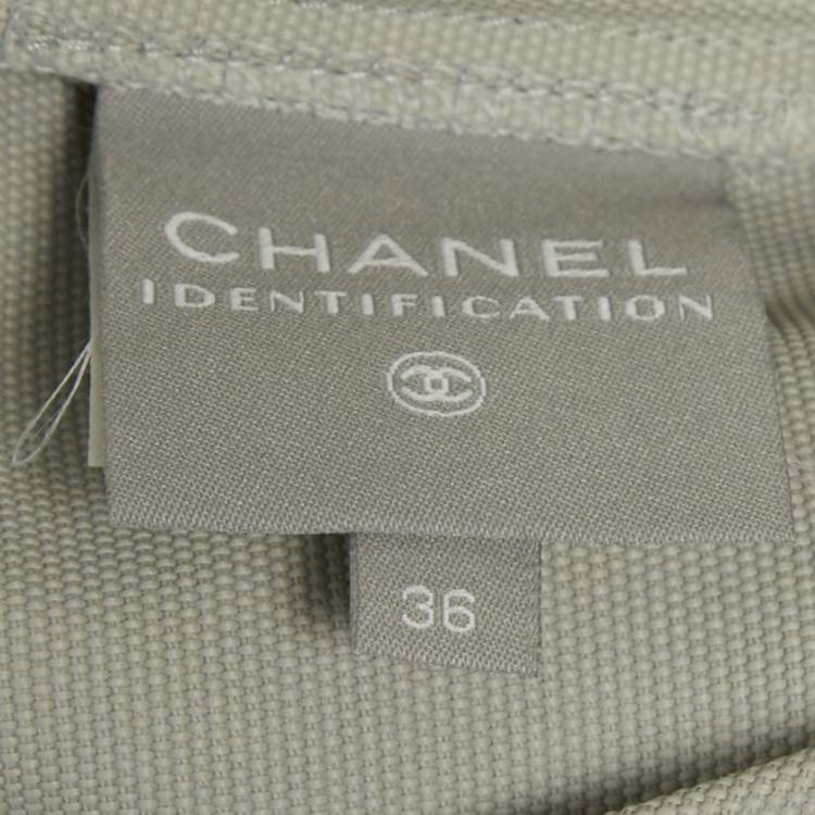 Pre Owned Chanel Grey /White Logo Applique Cotton & Nylon Trousers S