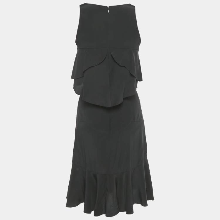 Pre Owned Chanel Black Silk Ruffled Sleeveless Dress S