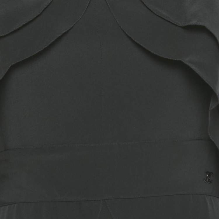Pre Owned Chanel Black Silk Ruffled Sleeveless Dress S