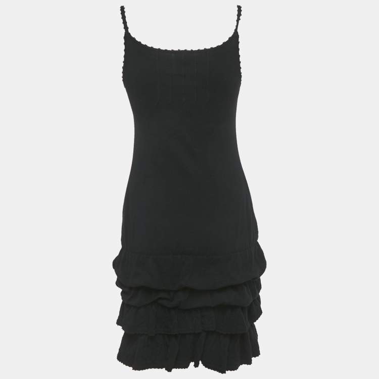Pre Owned Chanel Black Wool Knit Ruffled Mini Dress S