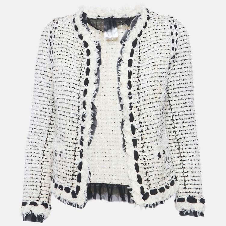 مملوكة مسبقًا Chanel White/Black Tweed Open Front Jacket S