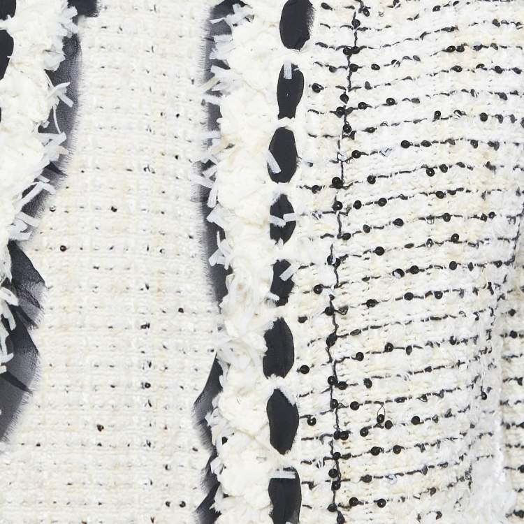 مملوكة مسبقًا Chanel White/Black Tweed Open Front Jacket S