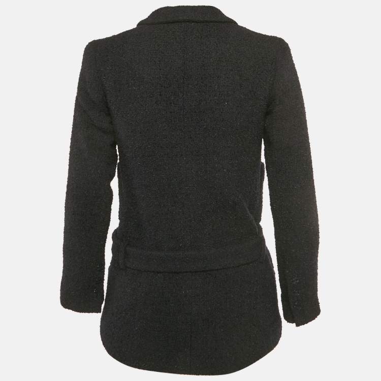 Pre Owned Chanel Navy Blue /Black Tweed Belted Jacket S