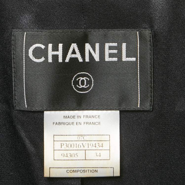 Pre Owned Chanel Navy Blue /Black Tweed Belted Jacket S
