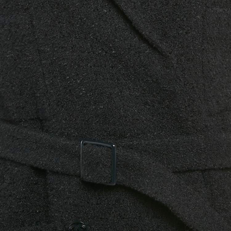 Pre Owned Chanel Navy Blue /Black Tweed Belted Jacket S