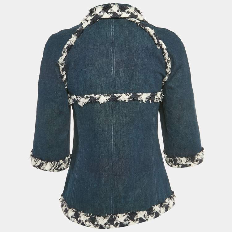 مملوكة مسبقًا Chanel Navy Blue Raw Edge Denim Jacket M