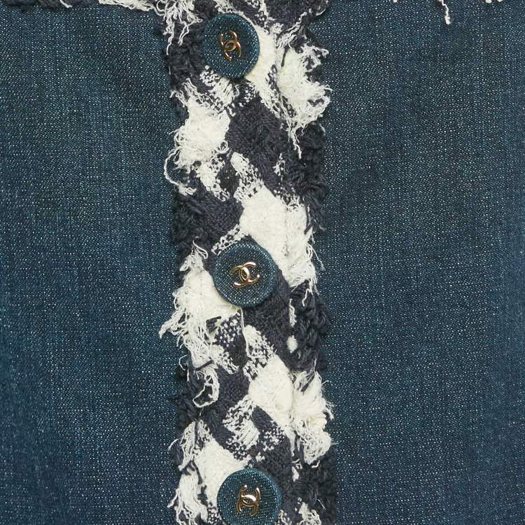 مملوكة مسبقًا Chanel Navy Blue Raw Edge Denim Jacket M