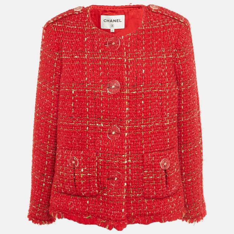 Pre Owned Chanel Red Tweed Big Buttons Jacket XXL
