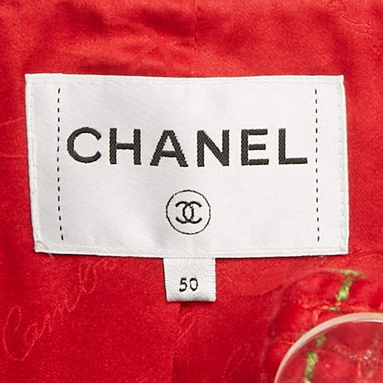 Pre Owned Chanel Red Tweed Big Buttons Jacket XXL
